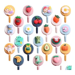 Hooks Rails 1Pc Cute Wall Hook Keychain Door Hanging Plastic Self Adhesive Hanger Cartoon Fruit Shaped For Kids Room Decor Invento Dhdrt