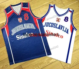 Пользовательский Peja Stojakovic #8 Serbia Jugoslavija Basketball Jersey Любые имена номер размера xs-6xl Белый синий