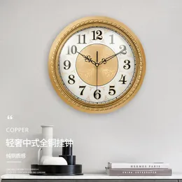 Orologi da parete Camera da letto Soggiorno Orologio muto Decorazione artistica Personalità creativa Semplice moderno Rotondo Stile cinese Rame