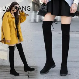 Buty Nausk uda wysokie kobiety zimowe kobiety nad kolanem płaskie seksowne buty modowe czarne botas Mujer 221207