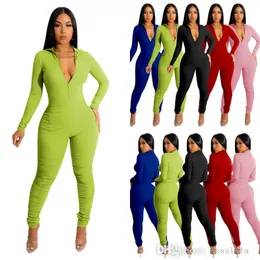 Women Sports Jumpsuits Leisure Tight Long Sleeve Conneined Pants Zipper Rompers Bodycon Capris Hip Lifting Sexig bodysuit