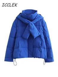 Women's Down Parkas Icclek Women Winter Jacket Parkas Hooded Jacket Thick Puffer Coat Blue Padded Puffer Cotton Padded Casual Warm Bubble Parka 221207