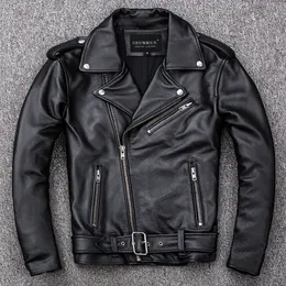 Men's Leather Faux Spring Classical Motorcycle oblique zipper Jackets Men Natural Calf Skin Thick Slim Cowhide Moto man 221206
