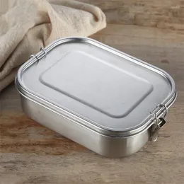 Servis uppsättningar kreativt rostfritt stål lunchlåda ett lager vuxen kök container förseglad läcksäker bento rektangulär lunchlåda