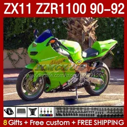 Набор для обтекателей для Kawasaki Ninja ZX 11 R 11R ZX-11 R ZZR1100 ZZR 1100 CC Green Stock Body 164NO.48 ZX11 R 90-92 ZX-11R ZZR-1100 ZX11R 90 91 92 1990 1991 1992