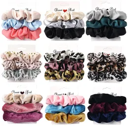 3PCS/1PC Vintage Velvet/Silk Leopard Pure Color Scrunchies Set Elastic Hair Bands Ponytail Holder Fashion Hair Accessories