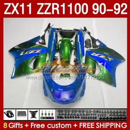 가와사키 닌자 ZX 11 R 11R ZX11 R ZZR1100 ZX11R 90 91 92 바디 164NO.90 ZZR 1100 CC ZX-11R ZZR-1100 1990 1991 1992 ZX-11 R 90-92 ABS 페어링 키트 블루 그린 BLK