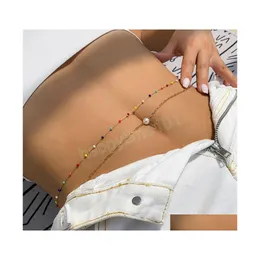 Belly Chains Boho Mtilayer Belly Chain Womens Simple Sexy Crystal Beads Body Bikini Beach Waist Chains Summer Jewelry Gift Drop Deliv Dhpxv