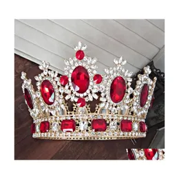 Tiary duża królowa król korona na konkurs piękności na ślubne tiary i korony duży kryształ Rhinestone Diadem stroik ślubny biżuteria do włosów 1230 Dhwhs
