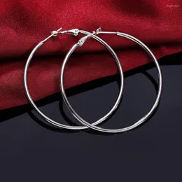 Hoop Earrings 925 Stamp Silver Color 50/60/70/80 MM Round For Women Piercing Earring Party Luxury Quality Jewelry Chrismas