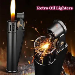 Retro Kerosene Oil Lighter Refill Windproof Metal Flint Grinding Wheel Lighter Mechanically Trench Men Smoking Gadgets