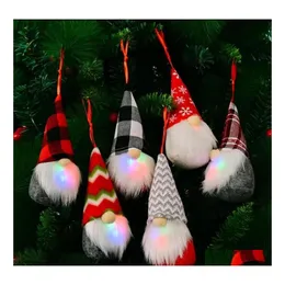 Decorações de Natal 2023 Decorações de Natal Doll de malha LED com gnomos de gnomos de festa Pingente Holiday Holiday Snowflower Dhapn