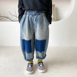 Trousers Korean style fashion patchwork jeans Boys loose Sand washing denim pants 1 7Y 221207