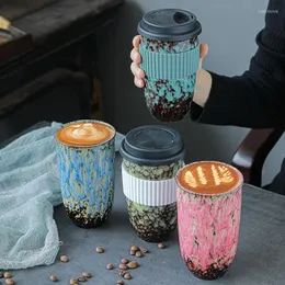 Kupalar Silikon kasa ile seramik kupa taşınabilir kahve fincanı su süt çayı kapağı 480ml moda içecek ofisi