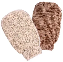 Badskrubber Naturlig vegetabilisk fiber med dubbelsidig exfolierande lin Ramie Glove Hand mitt mitten formad tillbaka och kroppsdusch SN454