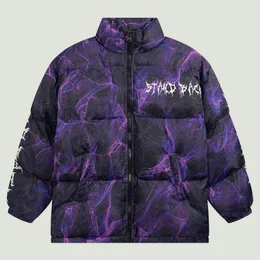 Mens Down Parkas hiphop överdimensionerad vadderad blixttryck skarvade rockar vinter tjocka varma harajuku casual bomull lösa par 221207