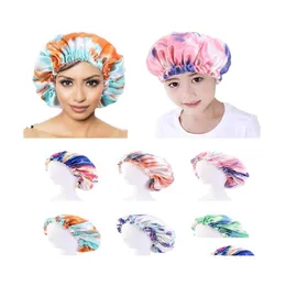 Beanie/Skull Caps Mommy And Me Satin Bonnet Adjustable Double Layer Sleep Cap Parents Kids Tie Dyed Turban Hair Er Night Hat 2836Cm Dhnqr