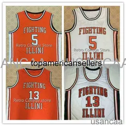 남성 여성 청소년 5 Deron Williams 13 Kendall Gill Fighting Illini Basketball Jersey Orange White의 자수 저지 NCAA XS-6XL
