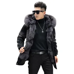 Real Fox Fur Coat Mens Winter Denim Jackets Fur Hood Man Clothing Warm Jackas Parkas Hip Hops Topps Plus Size 4xl Outerwear