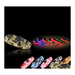 Hundhalsar Leases Camouflage Mönster Pet Cellon Nylon LED Light Up Dog Caplet Justerbar blinkande små husdjur Necklett 2 9lh B Dr Dhaqk