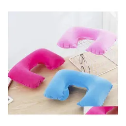 Kudde Ushaped Travel Pillow Matic uppblåsbar flygplan Bilkuddar Ringkuddar Fällbar tryckhals Kudde Inventory grossist Drop Dhtna