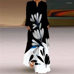 Fritidsklänningar 3D Rostryckt Svart Klänning 2022 Höst Långärmad Strand Plus Size Kvinna Eleganta Flickor Kvinnor