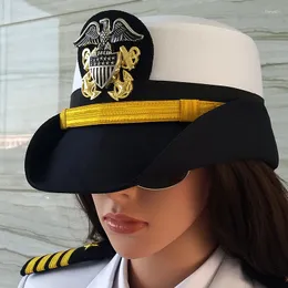 Berets US Navy Caps Female Yacht Hat Eagle Badge White Pilot Military Marine Corps Sailor Captain Hats For Women