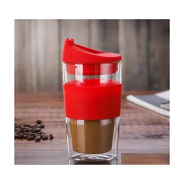 Mugs Heat Resisting Insated Mugs Double Deck Glass Coffee Cup Sile Er Tumbler Insation Sleeve Office 24 8By E1 Drop Delivery Home Ga Dhc4A