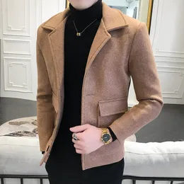 Lã de lã masculina Blends de alta qualidade Winter Color Solid Woolen Jacket Casual Business Trench Coat