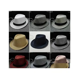 Stingy Brim Hats 40 Färger Välj män Kvinnor Soft Fedora Panama Hatts Bomull/Linen St Outdoor Stingy Brim Spring Summer Beach Sun Hat Dhydi
