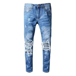 Jeans för mens rock revial ​​jean män broderi quiltning rippad kvinna trendiga varumärke vintage rak jeans distriberad mager designer byxor marinbyxor