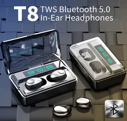 T8 TWS Wireless Bluetooth 50 Aurfona auricolare Cuffie di cancellazione Wireless Gaming Gaming Affari Display LED 3500MAH Power Bank1596578