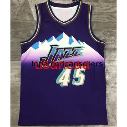 모든 자수 Mitchell Hughes Niang 45# Snow Mountain Retro Purple Basketball Jersey Number Name XS-5XL 6XL 사용자 정의