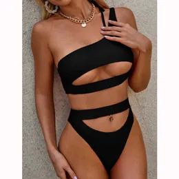 Bras sätter 2020 sexig hög midja bikinis kvinnor baddräkt fast badkläder kvinnlig ihålig bandage thong brasiliansk bikini set t221206