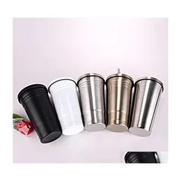 Tumblers simplicidade canecas de parede dupla 450 ml portátil de aço inoxidável com tampa de tampa de capa de café Mulher Man Tumblers Supplies Tabela 17cq k2 dhnx9