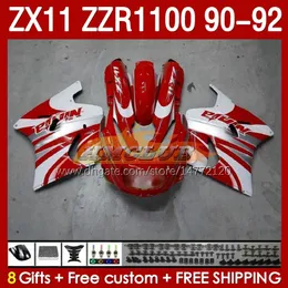 OEM Custrings для Kawasaki Ninja ZZR1100 ZX 11 R 11R 1990-1992 Body 164NO.60 ZX-11 R ZZR 1100 CC ZX-11R ZZR-1100 ZX11R 90 91 92 ZX11 R 1990 1991 1992 Облачный комплект Red White