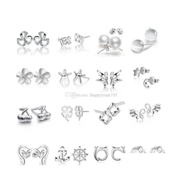 Stud Fashion 925 Sterling Sier Splated Mały stadnina Pearl Opal Moon Heart Letters Letters For Women Biżuteria Downot Dhhcg