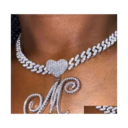 Ожерелья с подвесками Hbp Az Cursive Letter Heart Pendant Iced Out Кубинское ожерелье для женщин Initial Zircon Link Chain Choker Hip Hop Jew Dhras