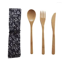 Zestawy naczyń obiadowych Zestaw Bamboo Bamboo Cutlery dla dorosłych zachodni japoński w stylu japoński drewniany łyżka łyżka cięcie cięcie noża