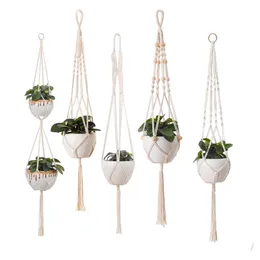 Planters POTS Flower Pot Net 100 Hand Sticked Plant Flower/Pot Hanger For Yard Wall Decor Inventory Wholesale Drop Delivery Home G Dhlio