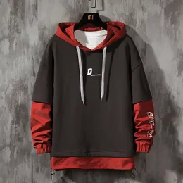 Mens Jackets Hip Hop Pullover Red Black Hoodie Mens Hoodies Color Autumn Streetwear Hoodie XXXXL Block Patchwork Hooded Sweatshirt Male 221207