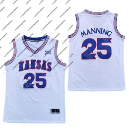 قمصان كرة السلة 2020 New Kansas Jayhawks College Basketball Jersey NCAA 25 Danny Manning White جميع مخيط وتطريز رجال مقاس شباب