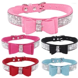 Dog Collars Pet Rhinestones Bow Knot Collar Cat Bling Soft Cute Tie PU Leather Supplies 1207