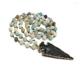 Pendant Necklaces Neutral Amazonite Stone Beads Necklace Vintage Arrow Women Bohemian Long Famale Jewelry Wholesale PQ-1