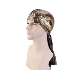 Beanie/Skull Caps Tryckt guldm￤n Durag Long Hiphop Bandanna Cap Elastic pannband Pirate Hat Colorf Caps Drop Delivery Fashion ACC DH5FS