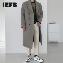 Men's Wool Blends IEFB Woolen Coat Korean Fashion Over The Knee Mid Length Winter Thickening Loose Double Breasted Warm Long 9Y4486 221206