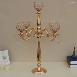 Party Decoration Wedding Gold Centerpiece 5 Head Candle Holder Crystal Candelabra 75 Cm Tall Tea Light Candlestick