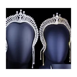 Tiaras Queen Crown Fl Rhinestone Trident Crowns for Women Girls Long Tassel Luxurious Headwear Stage Play Headdress 1365 D3 Drop Del Dhrvf