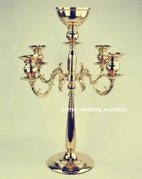 Party Decoration Style 5 Arm Wedding Candelabra With Flower Bowl Metal Tall Gold Centerpiece Stands Walkway Aisle Decor Stand Senyu0689