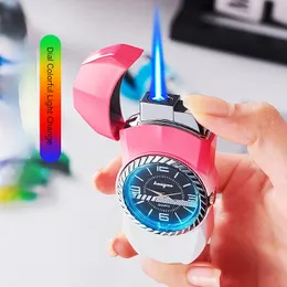 Orologio colorato Accendino a gas Antivento Jet Torch Quadrante Cambiato Accendino Gonfiato Regalo creativo per gli uomini Sigaretta Fumatori di sigari Gadget